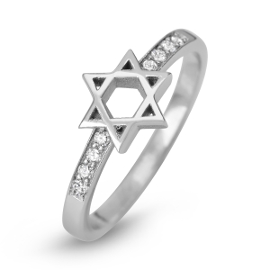 14K White Gold Star of David Diamond Ring