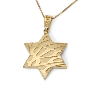 14K Gold Domed Star of David with Flowing Line Design