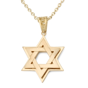 14K Gold Three-Dimensional Interlocking Star of David Pendant Necklace - Unisex