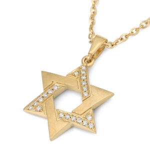 14K Gold Domed Star of David Pendant with Diamond Studded Triangle - Yellow or White Gold