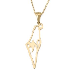 Large 14K Gold Map of Israel Pendant with Chai - Unisex - Yellow or White Gold