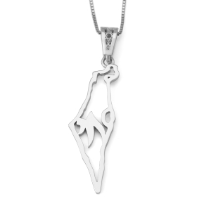 14K White Gold Map of Israel Pendant with Chai
