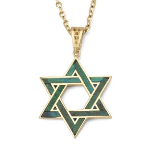 14K Yellow Gold Grand Star of David Pendant with Eilat Stone - Unisex