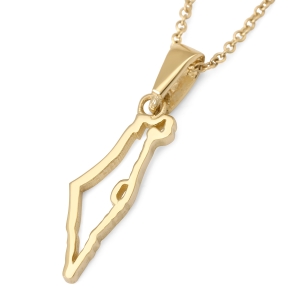 14K Yellow or White Gold Map of Israel Pendant Necklace for Women