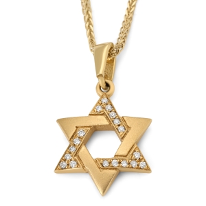 14K Gold Solid Star of David Pendant with Diamonds - Color Option