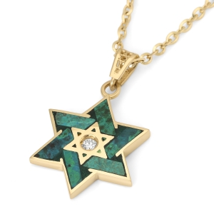 14K Gold Diamond and Eilat Stone Star of David Pendant
