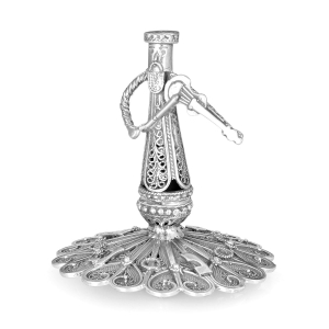 Traditional Yemenite Art Handcrafted Large Sterling Silver Dreidel With Klezmer Violinist