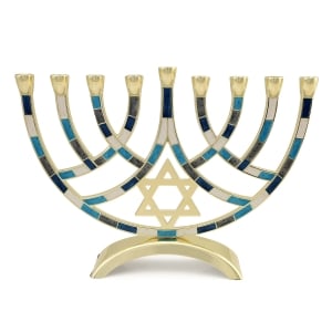 Multicolored Metal Star of David Menorah