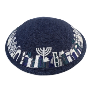 Navy Blue City of Jerusalem Kippah