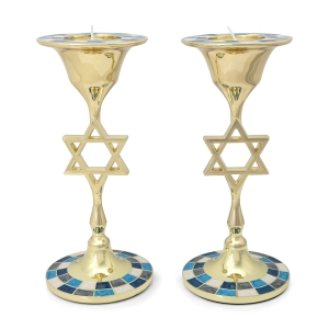 Star of David Shabbat Candlesticks with Mosaic Base