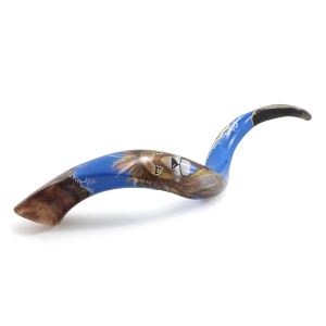 Lion of Judah and Jerusalem Hand Painted Kudu Shofar – Blue 