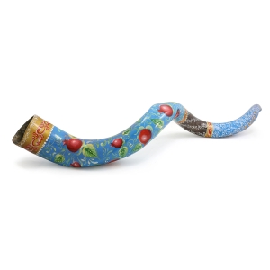 Pomegranates Jerusalem Hand Painted Kudu Shofar – Blue 