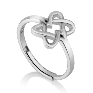 Interlocked Adjustable Sterling Silver Star of David Heart Ring