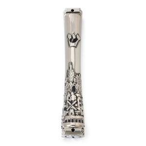 Nickel Mezuzah Case With Jerusalem Design