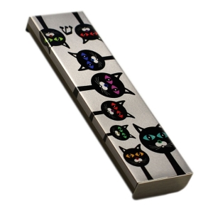 Ofek Wertman Handmade Aluminum Mezuzah Case with Shin – Black Cats 