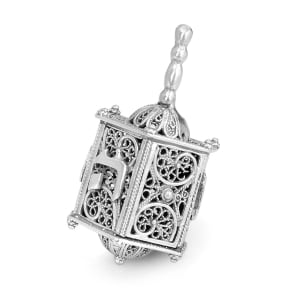 Traditional Yemenite Art Handcrafted Sterling Silver Rectangular Dreidel With Filigree Design