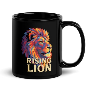 Rising Lion Pop Art Black Glossy Mug