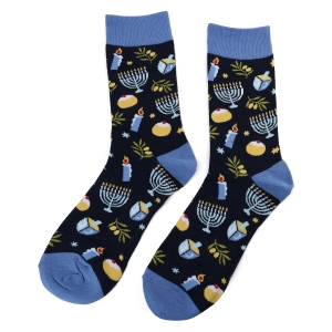 Black and Blue Hanukkah Themed Socks - Unisex