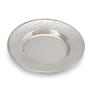 Handcrafted Sterling Silver Hammered Kiddush Cup Saucer By Traditional Yemenite Art