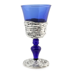 Handmade Sterling Silver and Blue Glass Kiddush Cup