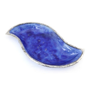 Handcrafted Sterling Silver Plated Glass Wavy Serving Tray - Color Option