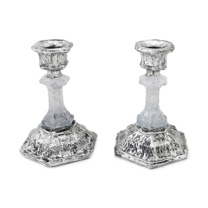 Frosted Glass and Sterling Silver-Plated Shabbat Candlesticks with Wide Base