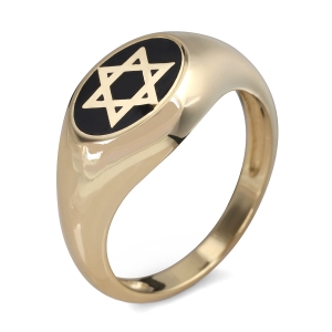 Star of David 14K Yellow Gold and Black Enamel Ring