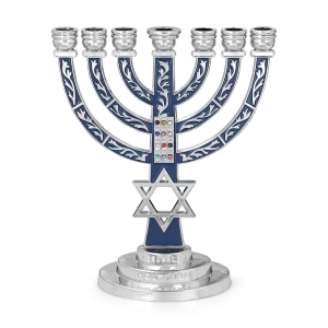 Exquisite Star of David Seven-Branched Menorah With Choshen Design (Choice of Colors)