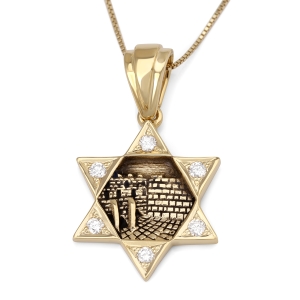 Diamond-Accented Star of David & Western Wall 14K Gold Pendant Necklace