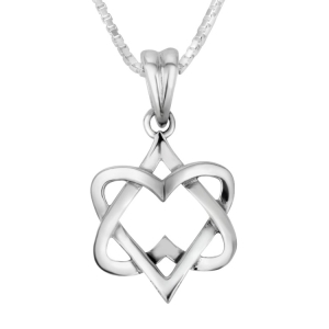 Sterling Silver Heart Star of David Pendant Necklace 
