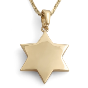 14K Gold Star of David Pendant Necklace With Studded Design - Yellow or White Gold