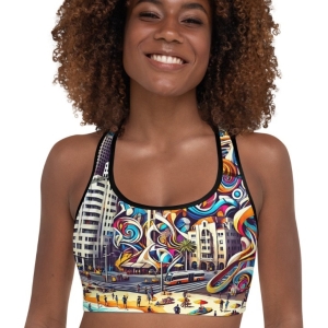 Tel Aviv Pop Art Designer Padded Sports Bra
