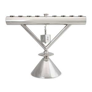 Bier Judaica Modern Sterling Silver Hanukkah Menorah With Dreidel