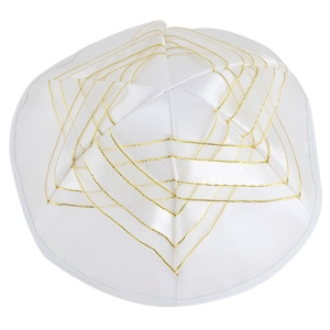 White Satin Kippah With Gold Star of David