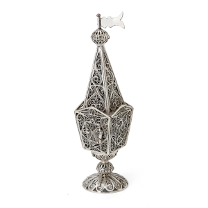 Shoham Yemenite Art Handcrafted Sterling Silver Filigree Tall Besamim Spice Box