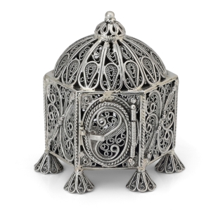 Shoham Yemenite Art Sterling Silver Filigree Hexagonal Besamim Box