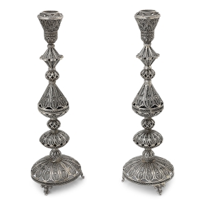 Handcrafted Sterling Silver Filigree Grand Candlesticks - Traditional Yemenite Art