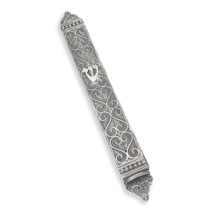 Shoham Yemenite Art Sterling Silver Rectangular Mezuzah Case with Filigree