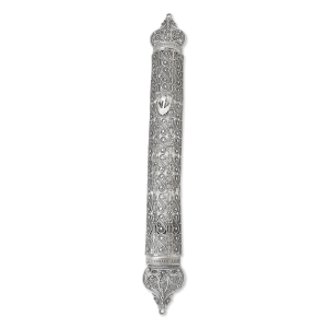 Shoham Yemenite Art Traditional Sterling Silver Large Mezuzah Case with Swirl Filigree Design