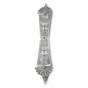Shoham Yemenite Art Traditional Handcrafted Large Sterling Silver Mezuzah Case with Elaborate Filigree Design