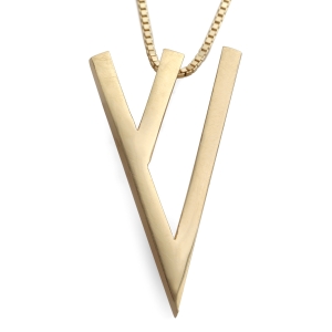 14K Gold Stylish Hebrew Letter Shin Pendant Necklace (Choice of Colors)