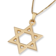 14K Gold Grooved Star of David Pendant Necklace