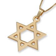 14K Gold Classic Star of David Pendant Necklace (Choice of Color)