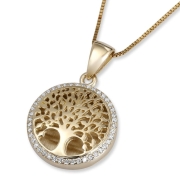 14K Gold Tree of Life Pendant Necklace with Sparkling Diamonds