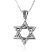 Sterling Silver Star of David Pendant Necklace With Ridged Design