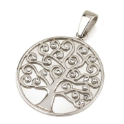 Sterling Silver Circular Tree of Life Pendant with Zircon Stones (Choice of Colors)