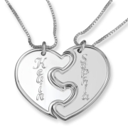 925 Sterling Silver Couple's Split Love Heart Names Necklace