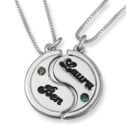 925 Sterling Silver Couple's Yin & Yang Names Necklaces with Birthstones