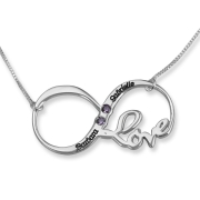 925 Sterling Silver Double Thickness Swarovski Infinity Name Necklace with Two Birthstones
