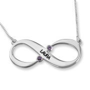 925 Sterling Silver English Name Infinity Necklace with Two Birthstones